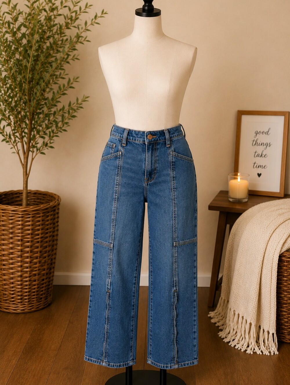 GAP '90s Loose Cargo Mid Rise Jeans 30/10P Wide Leg Zip Hem Organic Cotton
